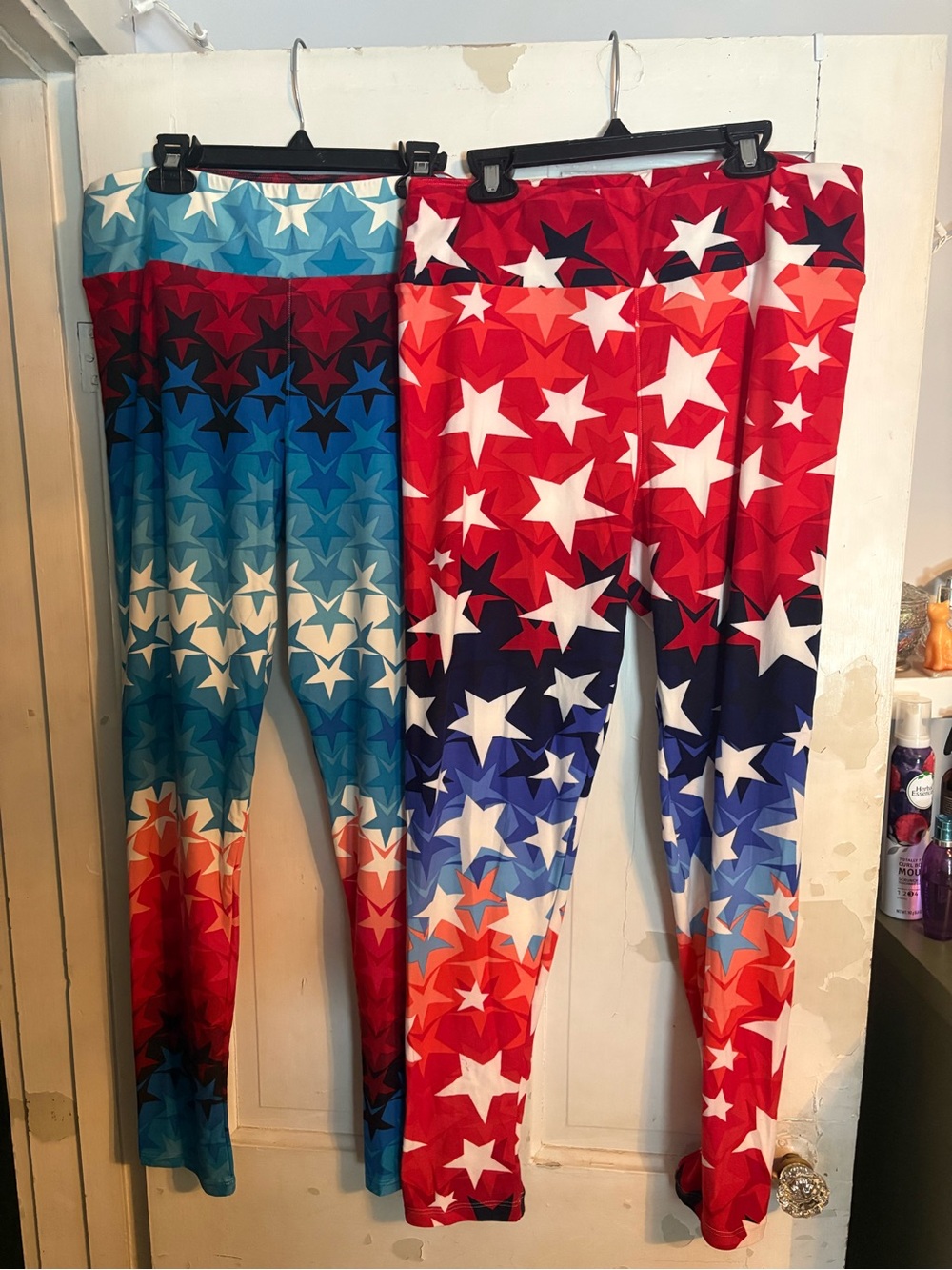 LuLaRoe 2 Bundle Star Ombre Leggings - Red, Blue & White
